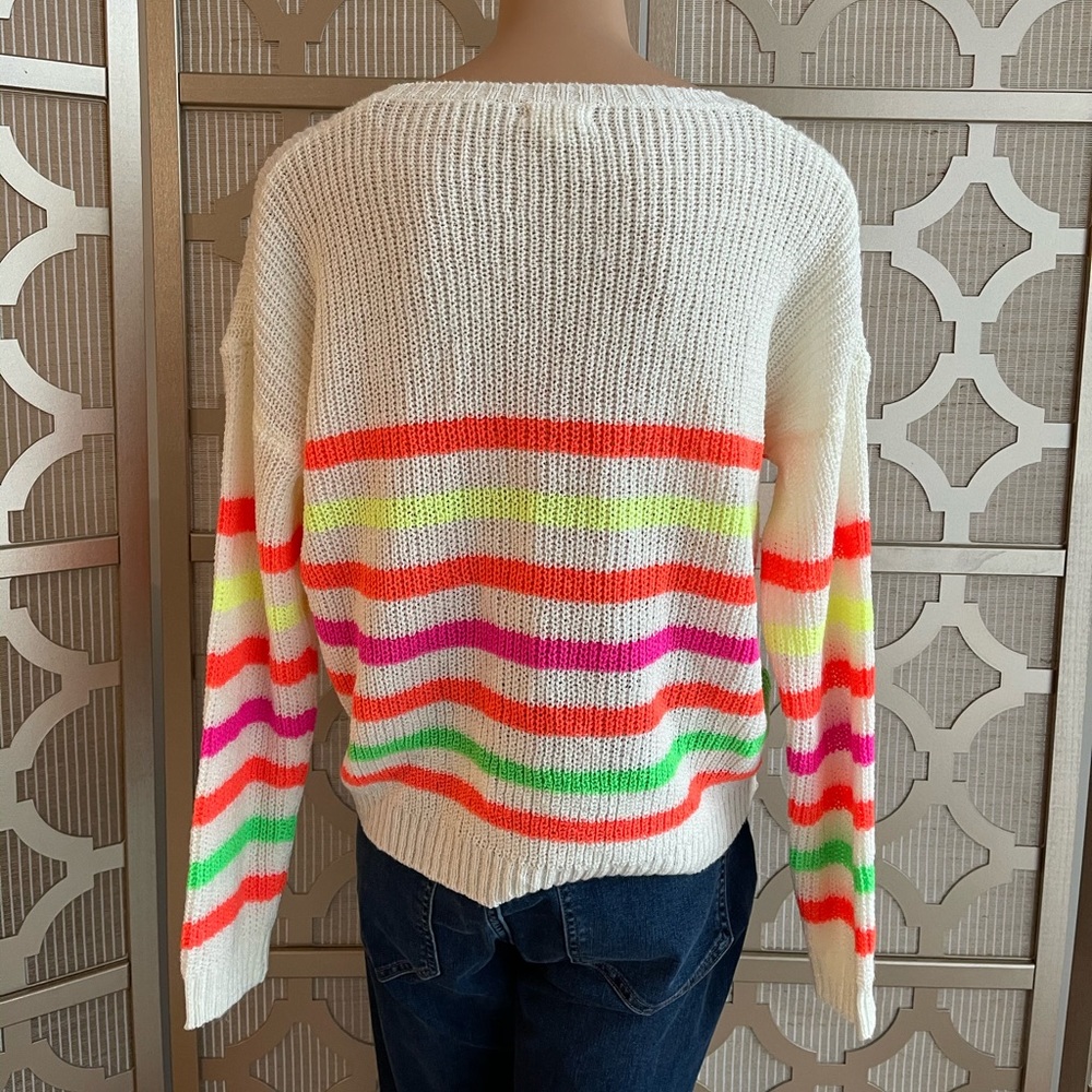 Pink Lily! Neon, Lightweight Sweater! Great for Spring & Summer! Stripes! MED/LG - Picture 6 of 6